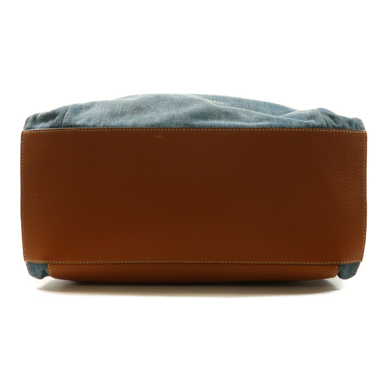 LOEWE 牛仔布/牛皮皮革Rucksack銀扣背包-3