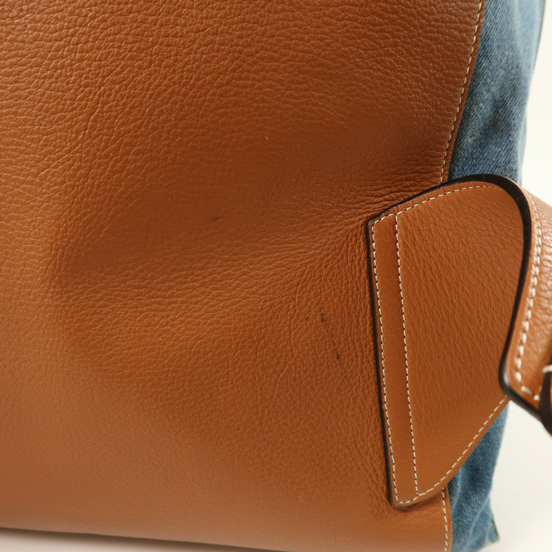 LOEWE 牛仔布/牛皮皮革Rucksack銀扣背包-19