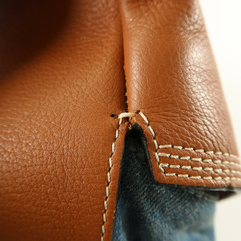 LOEWE 牛仔布/牛皮皮革Rucksack銀扣背包-20