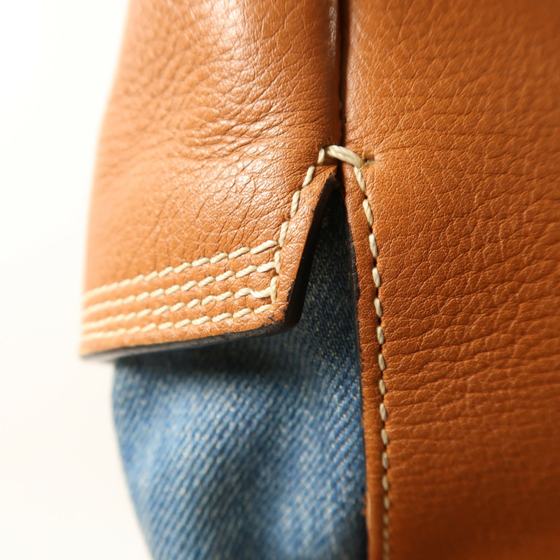 LOEWE 牛仔布/牛皮皮革Rucksack銀扣背包-21