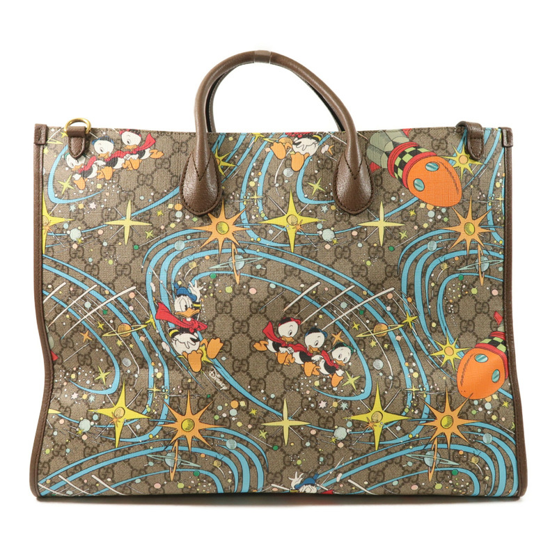 GUCCI 塗層帆布/牛皮皮革Gucci x Disney Donald Duck金扣手挽袋-1
