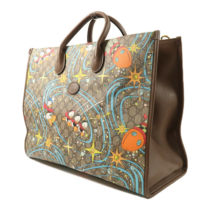 GUCCI 塗層帆布/牛皮皮革Gucci x Disney Donald Duck金扣手挽袋-2