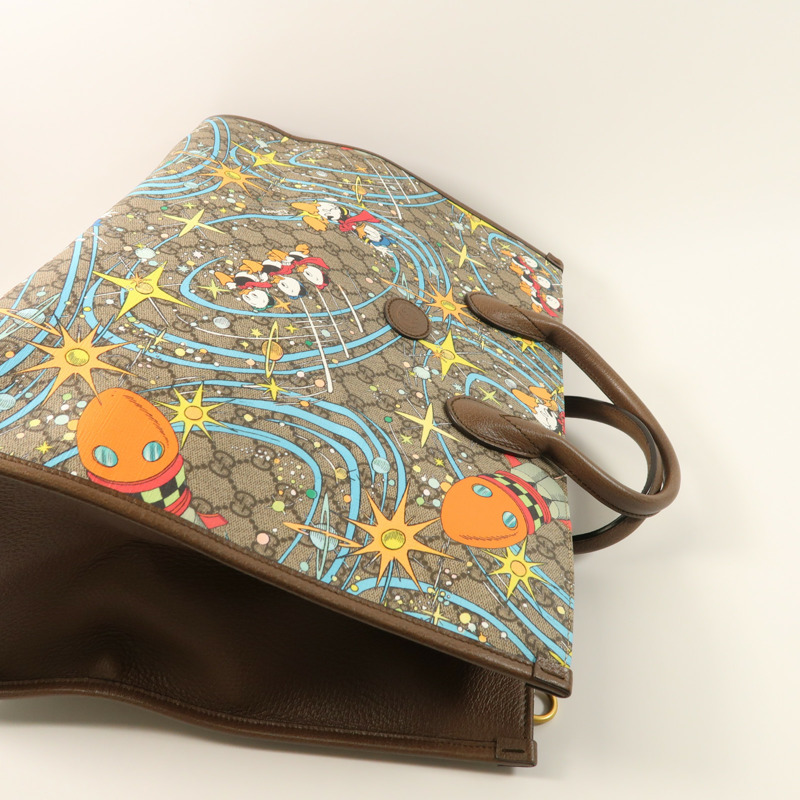 GUCCI 塗層帆布/牛皮皮革Gucci x Disney Donald Duck金扣手挽袋-7