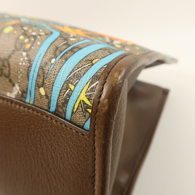 GUCCI 塗層帆布/牛皮皮革Gucci x Disney Donald Duck金扣手挽袋-8