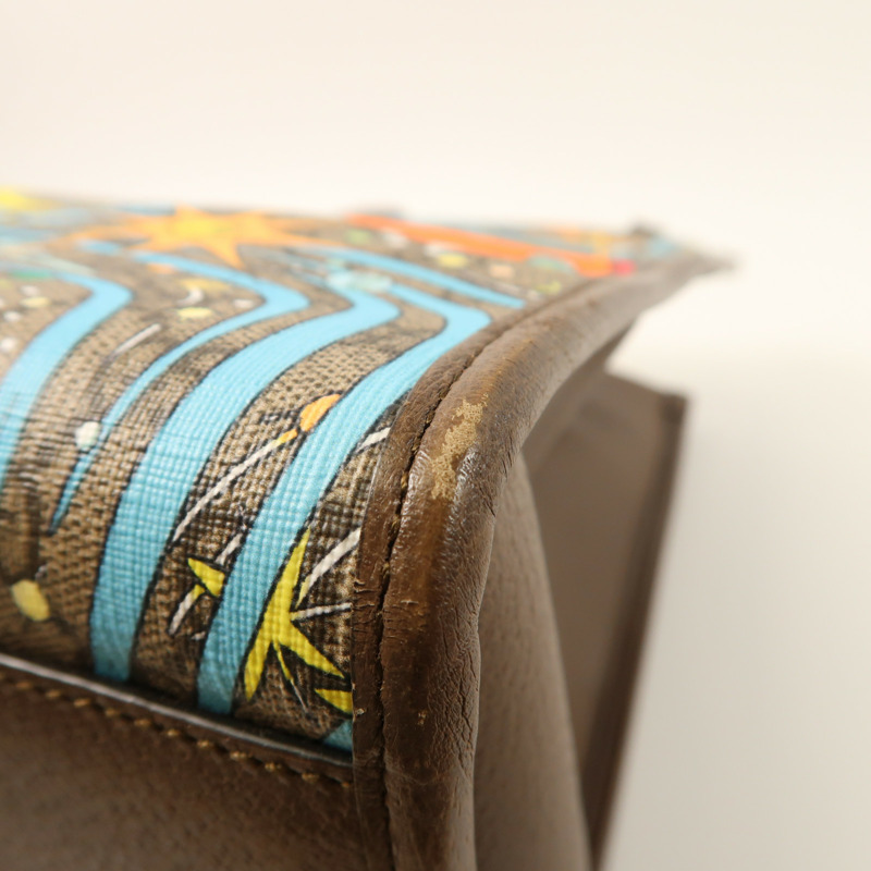 GUCCI 塗層帆布/牛皮皮革Gucci x Disney Donald Duck金扣手挽袋-10