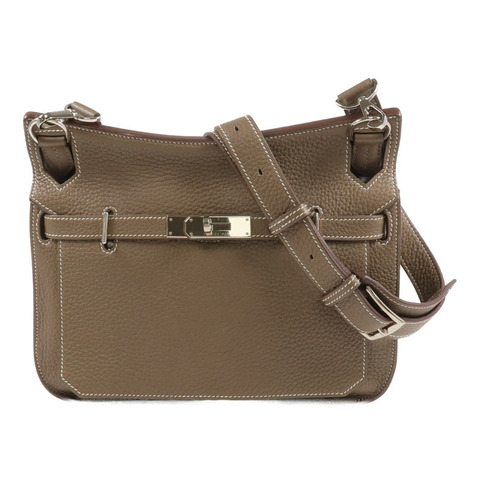 HERMES Togo皮革Jypsiere 28銀扣肩背袋Etoupe