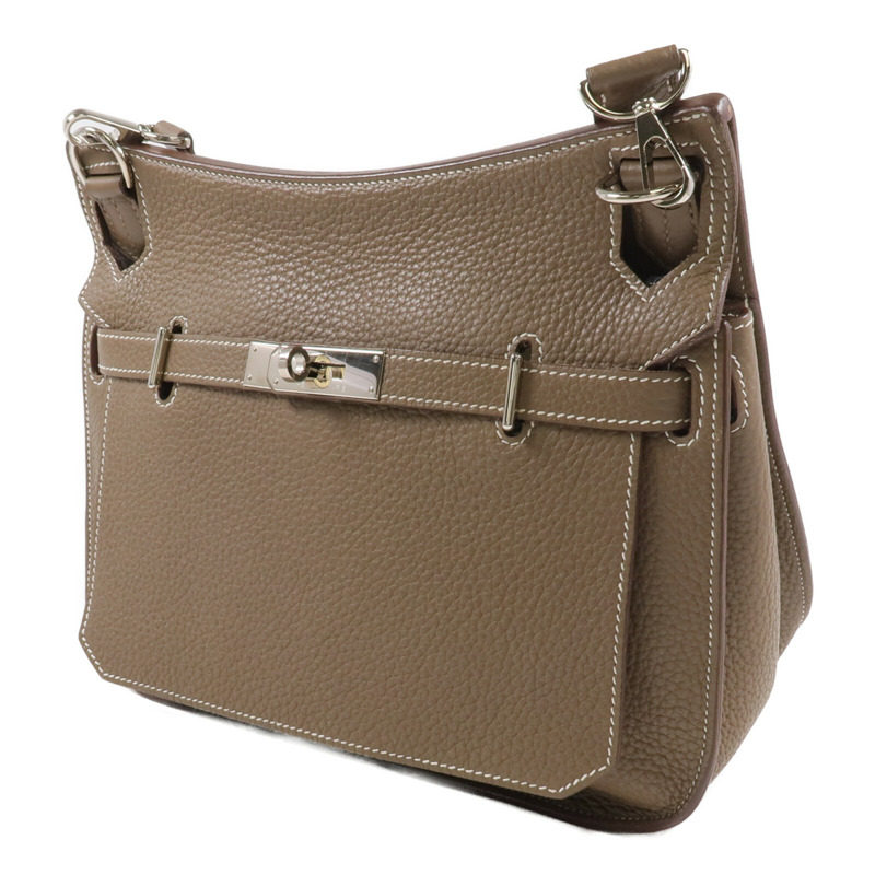 HERMES Togo皮革Jypsiere 28銀扣肩背袋Etoupe-2