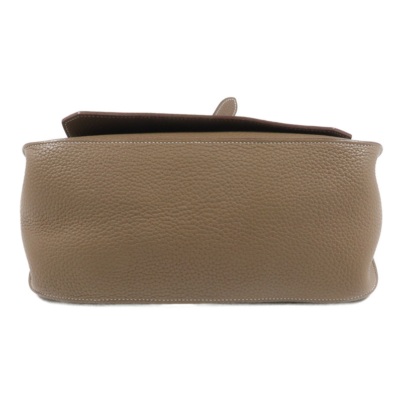 HERMES Togo皮革Jypsiere 28銀扣肩背袋Etoupe-3