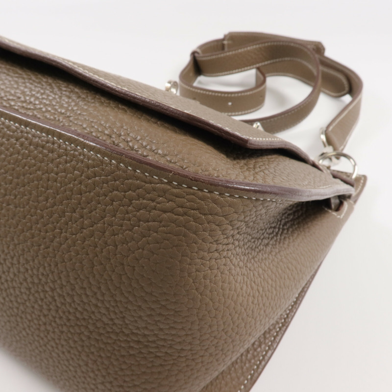 HERMES Togo皮革Jypsiere 28銀扣肩背袋Etoupe-4
