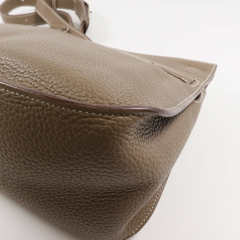 HERMES Togo皮革Jypsiere 28銀扣肩背袋Etoupe-6