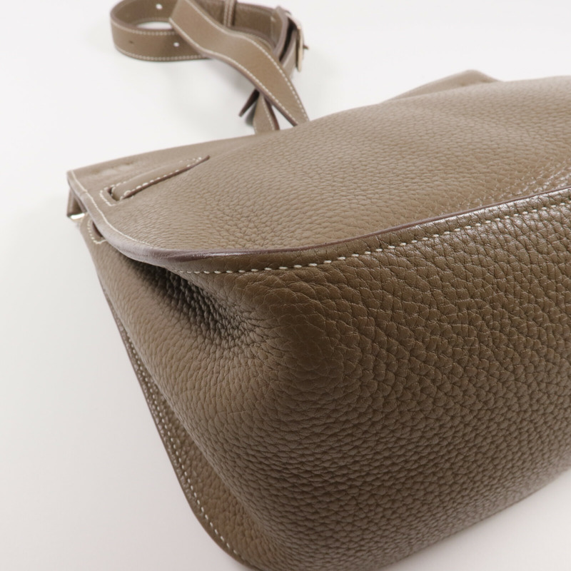 HERMES Togo皮革Jypsiere 28銀扣肩背袋Etoupe-7