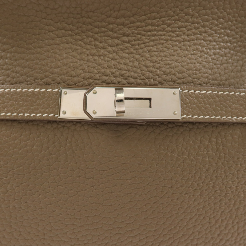 HERMES Togo皮革Jypsiere 28銀扣肩背袋Etoupe-9