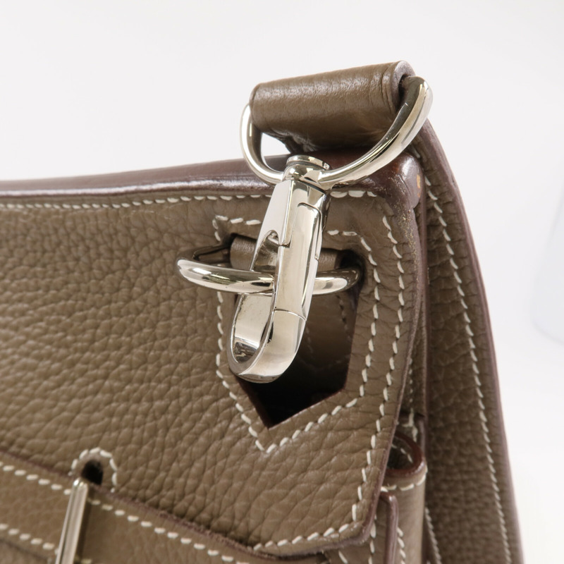 HERMES Togo皮革Jypsiere 28銀扣肩背袋Etoupe-10