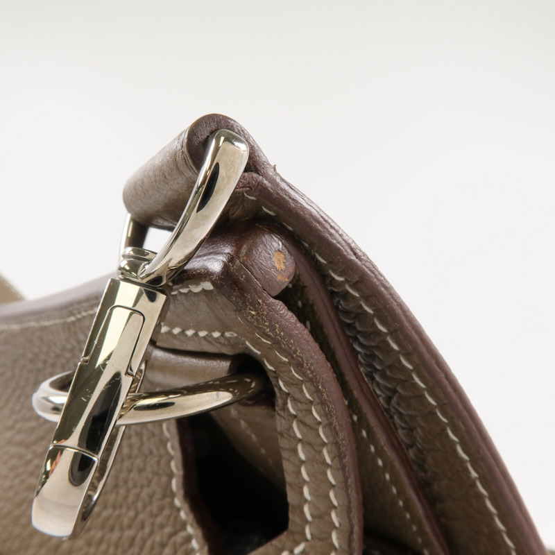 HERMES Togo皮革Jypsiere 28銀扣肩背袋Etoupe-11