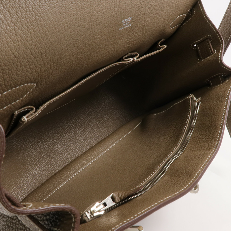 HERMES Togo皮革Jypsiere 28銀扣肩背袋Etoupe-12