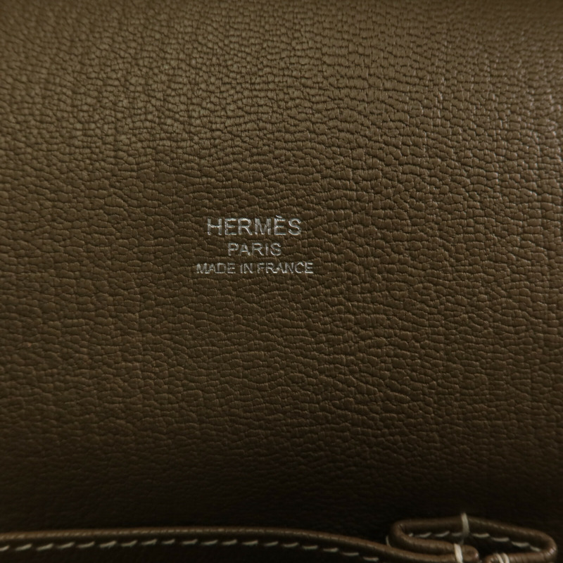 HERMES Togo皮革Jypsiere 28銀扣肩背袋Etoupe-13