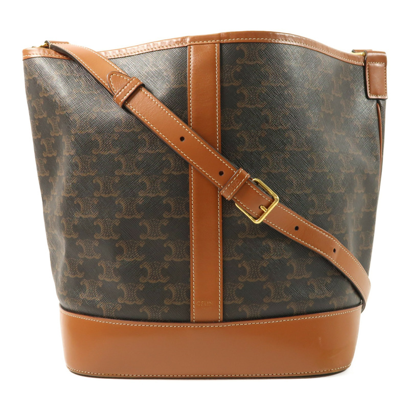 CELINE 塗層帆布Medium Bucket In Triomphe金扣肩背袋-0