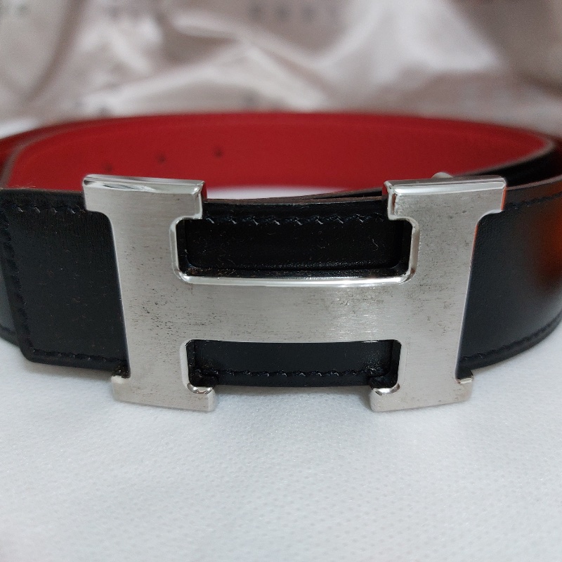 🔥 Hermès 32mm 雙面 H 皮帶 Black / Rouge Pivoine|銀扣|Size 80|全新完整盒裝-0