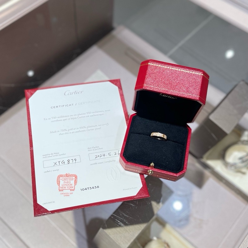 Cartier卡地亚玫瑰金窄版三排钻满天星戒指钻石戒指-1