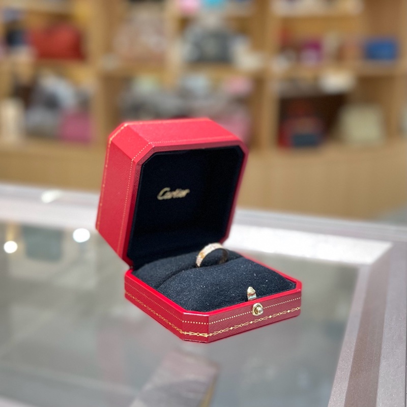 Cartier卡地亚玫瑰金窄版三排钻满天星戒指钻石戒指-2