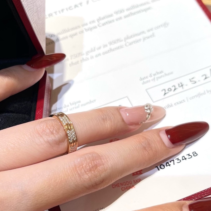 Cartier卡地亚玫瑰金窄版三排钻满天星戒指钻石戒指-6