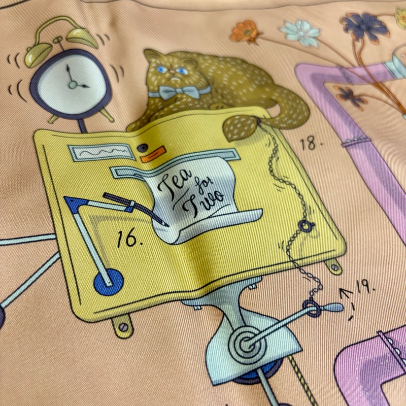 Hermes 雙人下午茶 Tea for Two scarf 90*90絲巾 全新全配-5