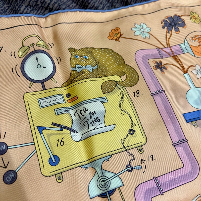 Hermes 雙人下午茶 Tea for Two scarf 90*90絲巾 全新全配-11