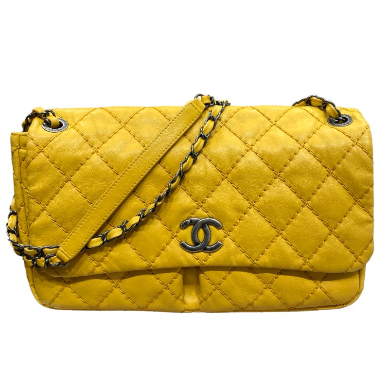 CHANEL 香奈兒 A67725 UP IN THE AIR磁吸肩側背包 牛皮 黃色 黑銀釦-0