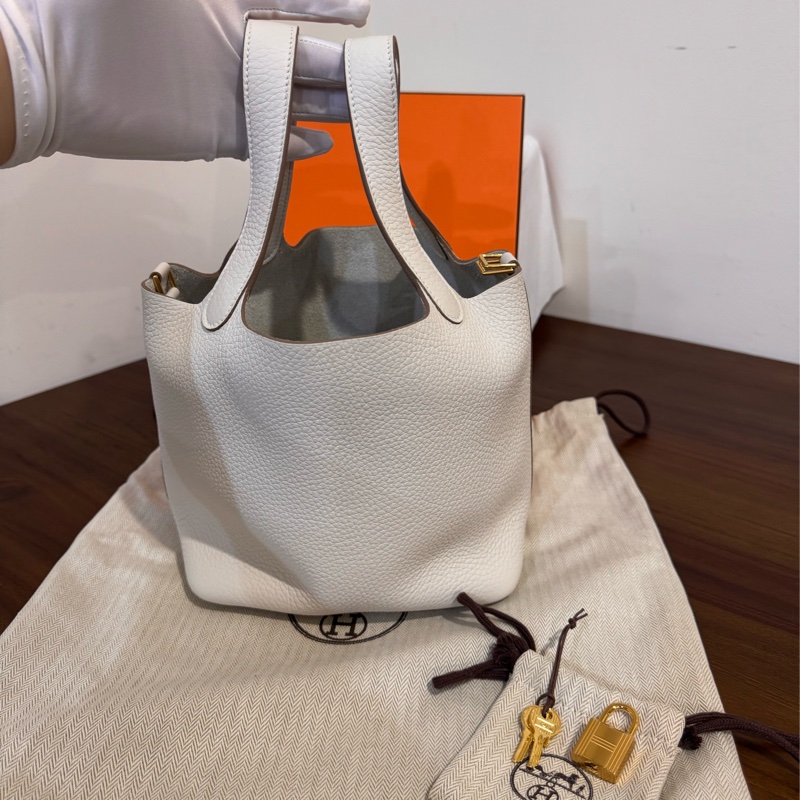 Hermes Picotin 18 M4奶灰色 金扣 W刻 TC 全新菜籃-1