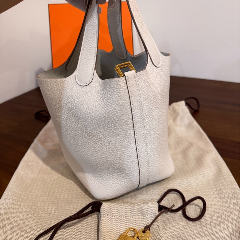 Hermes Picotin 18 M4奶灰色 金扣 W刻 TC 全新菜籃-2