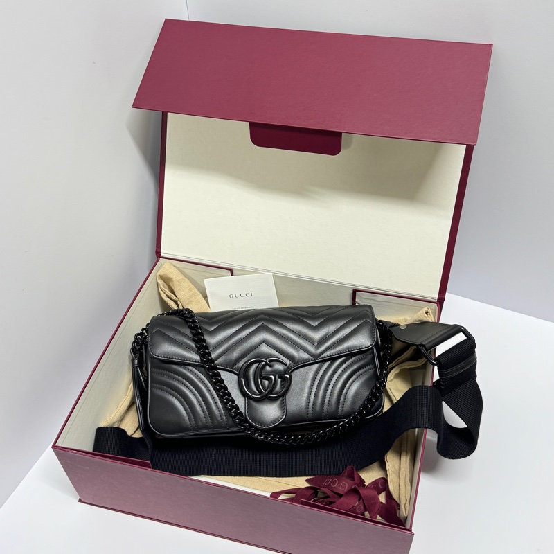 【超級新|全配🎁】 GUCCI “so black” 全黑黑武士 法棍雙背帶 肩背包(專櫃13萬多)-6