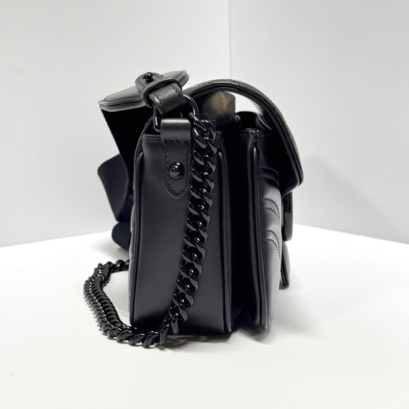 【超級新|全配🎁】 GUCCI “so black” 全黑黑武士 法棍雙背帶 肩背包(專櫃13萬多)-11