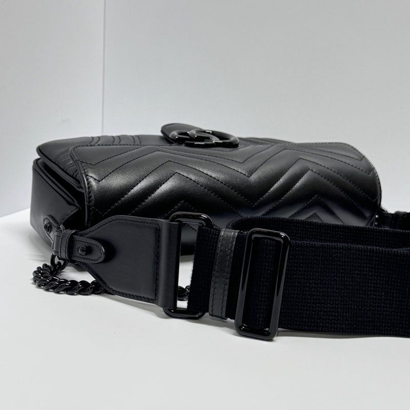 【超級新|全配🎁】 GUCCI “so black” 全黑黑武士 法棍雙背帶 肩背包(專櫃13萬多)-17