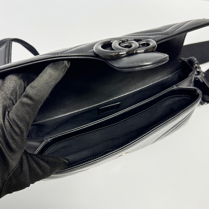 【超級新|全配🎁】 GUCCI “so black” 全黑黑武士 法棍雙背帶 肩背包(專櫃13萬多)-19