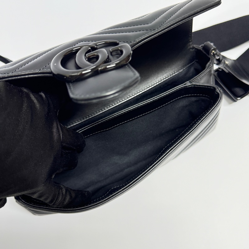 【超級新|全配🎁】 GUCCI “so black” 全黑黑武士 法棍雙背帶 肩背包(專櫃13萬多)-20