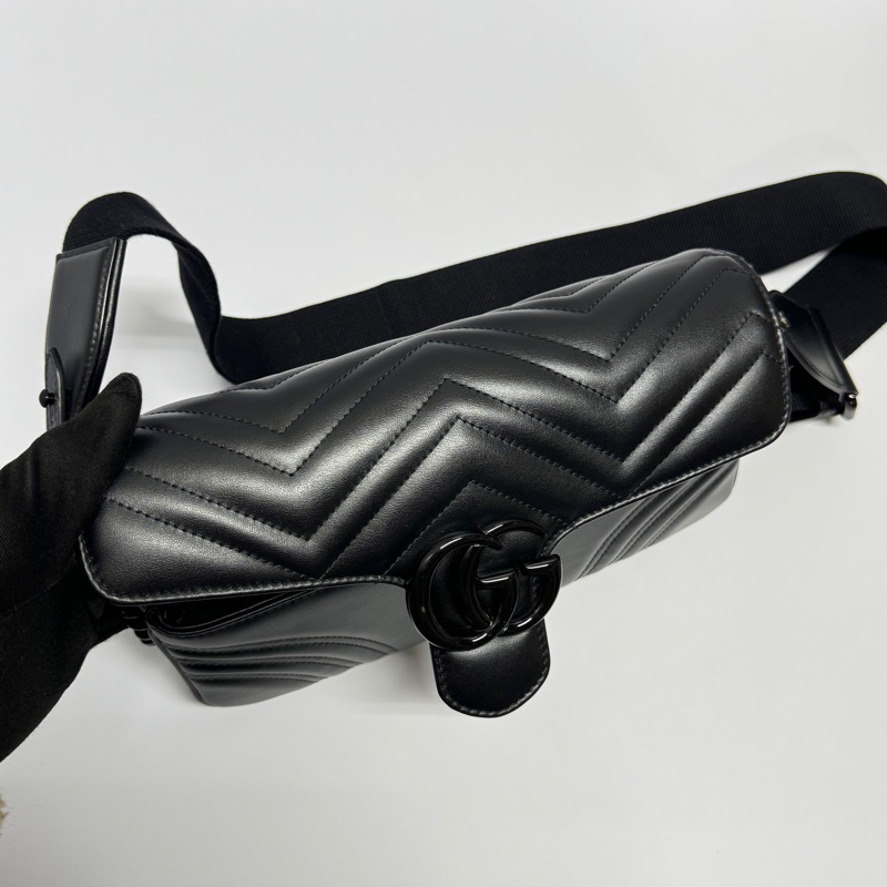 【超級新|全配🎁】 GUCCI “so black” 全黑黑武士 法棍雙背帶 肩背包(專櫃13萬多)-22