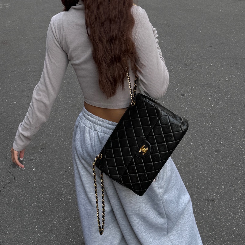 【雙面CF超稀有】 Chanel CF30 Jumbo 黑金羊皮 （專櫃396,500）-2