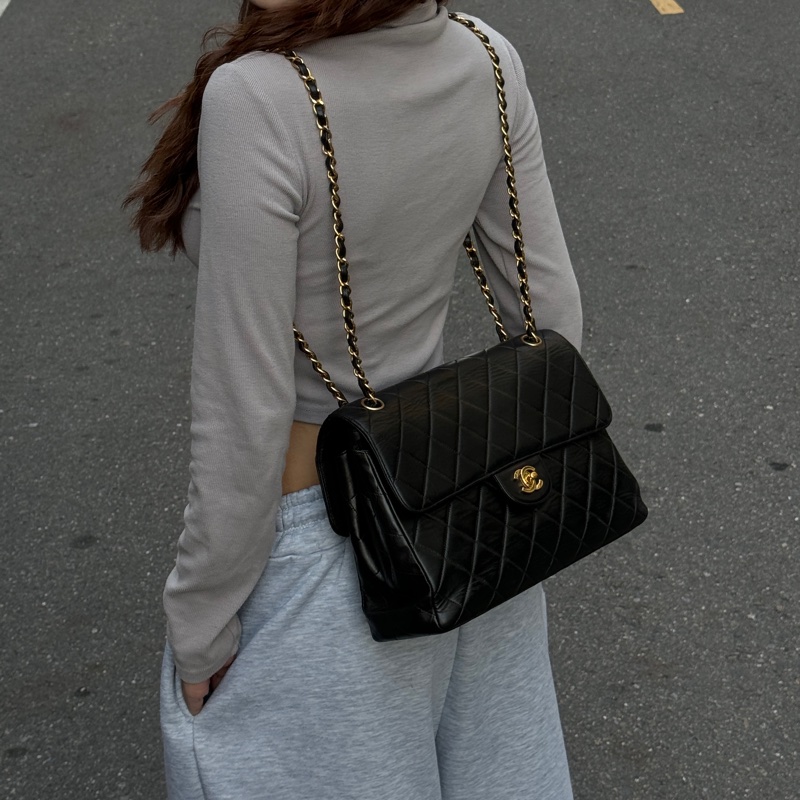 【雙面CF超稀有】 Chanel CF30 Jumbo 黑金羊皮 （專櫃396,500）-5