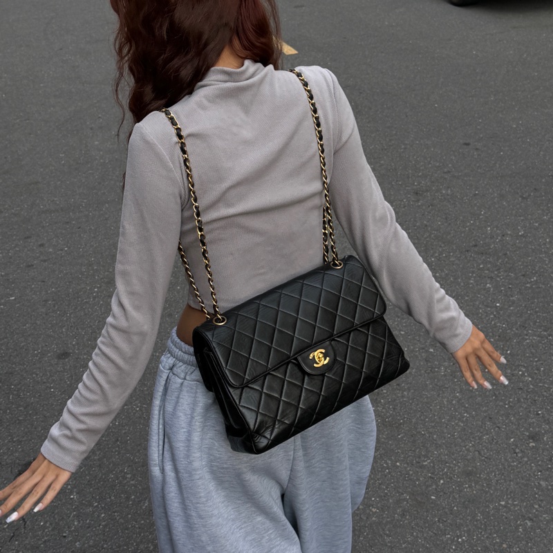 【雙面CF超稀有】 Chanel CF30 Jumbo 黑金羊皮 （專櫃396,500）-23