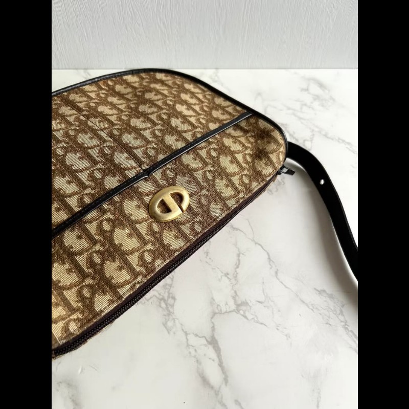 【LA LUNE】絕版中古包 Dior 酒紅老花半月包 斜背包 單肩包 側背包 二手包-2