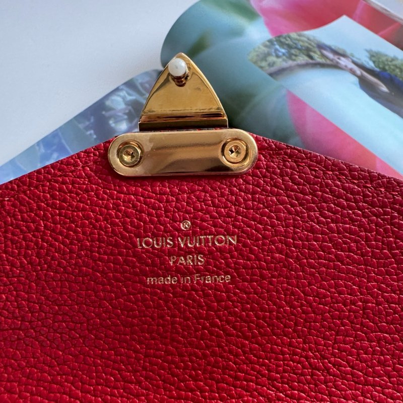 ❤️盒子 防塵都有 特殊絕版款 LV 紅皮革拼經典花紋釦式長夾-8