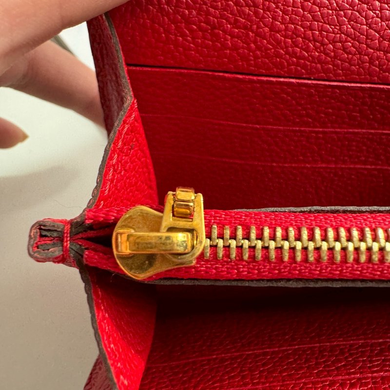 ❤️盒子 防塵都有 特殊絕版款 LV 紅皮革拼經典花紋釦式長夾-9