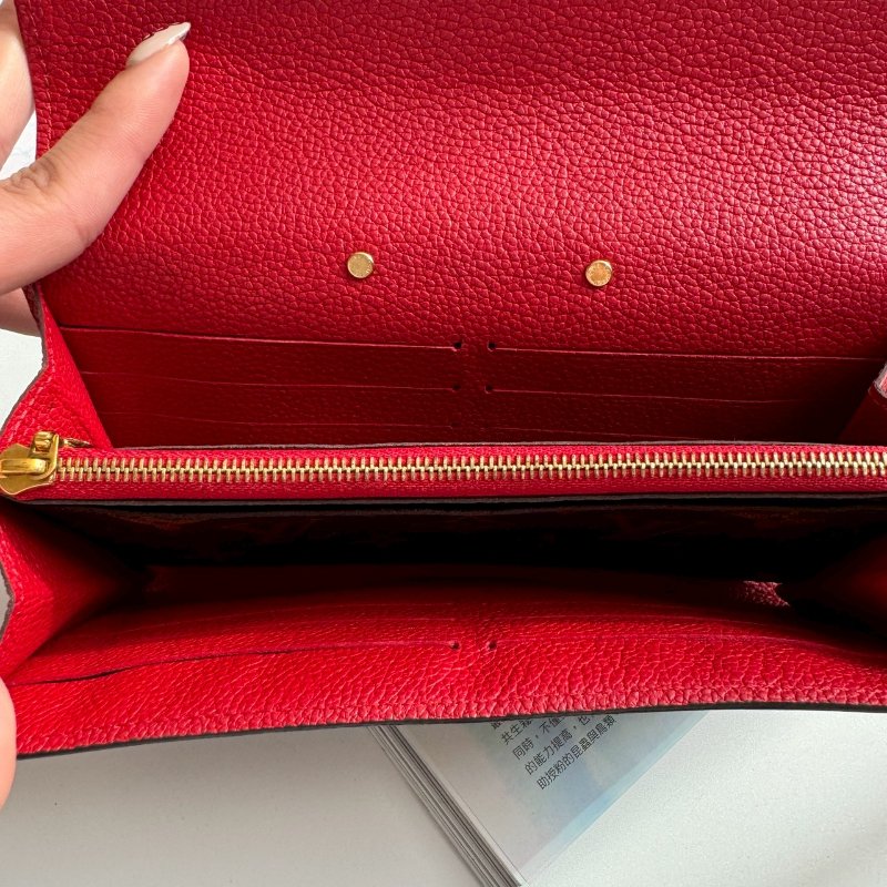 ❤️盒子 防塵都有 特殊絕版款 LV 紅皮革拼經典花紋釦式長夾-10