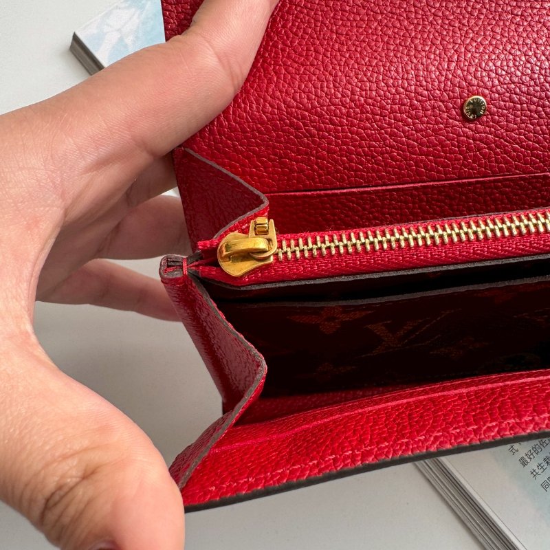 ❤️盒子 防塵都有 特殊絕版款 LV 紅皮革拼經典花紋釦式長夾-12