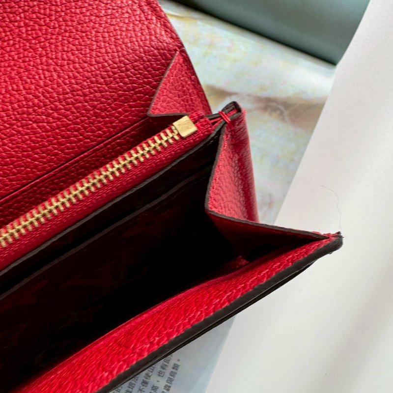 ❤️盒子 防塵都有 特殊絕版款 LV 紅皮革拼經典花紋釦式長夾-13