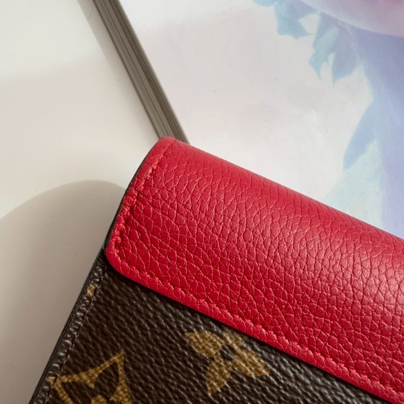 ❤️盒子 防塵都有 特殊絕版款 LV 紅皮革拼經典花紋釦式長夾-14