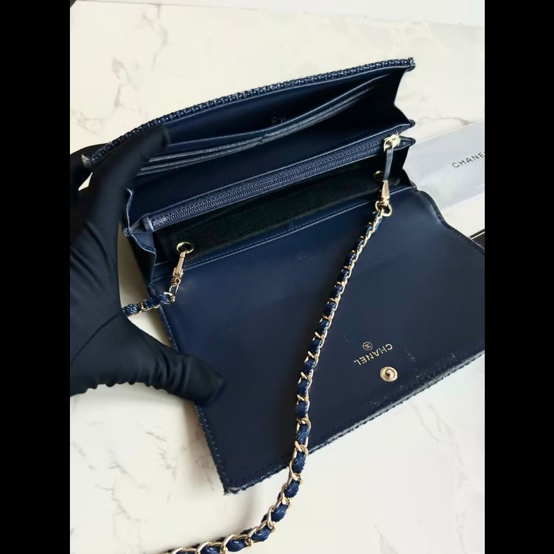 【LA LUNE】絕版古董包 Chanel牛仔藍WOC 側背包 斜背包 中古包 二手包 長夾-7