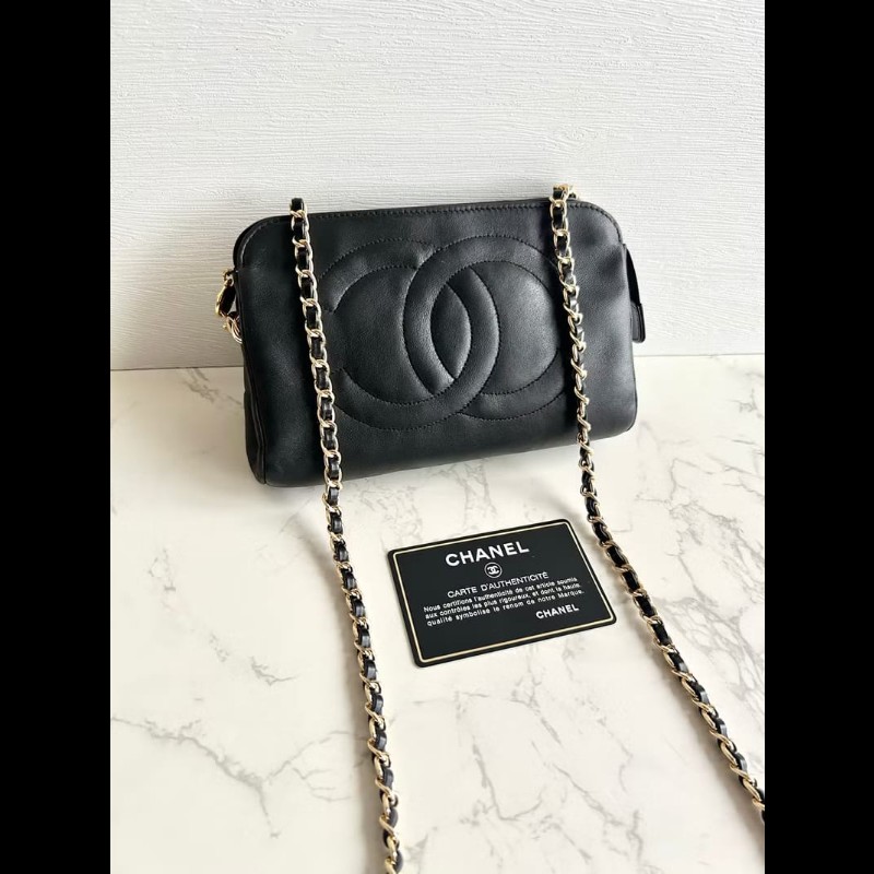 【LA LUNE】中古包 Chanel黑色小羊皮革斜背包 單肩包 側背包 二手包 古董包-0