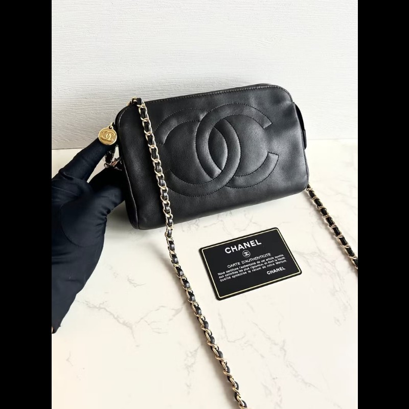 【LA LUNE】中古包 Chanel黑色小羊皮革斜背包 單肩包 側背包 二手包 古董包-1