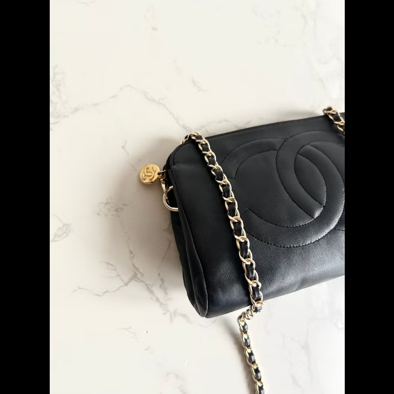 【LA LUNE】中古包 Chanel黑色小羊皮革斜背包 單肩包 側背包 二手包 古董包-2